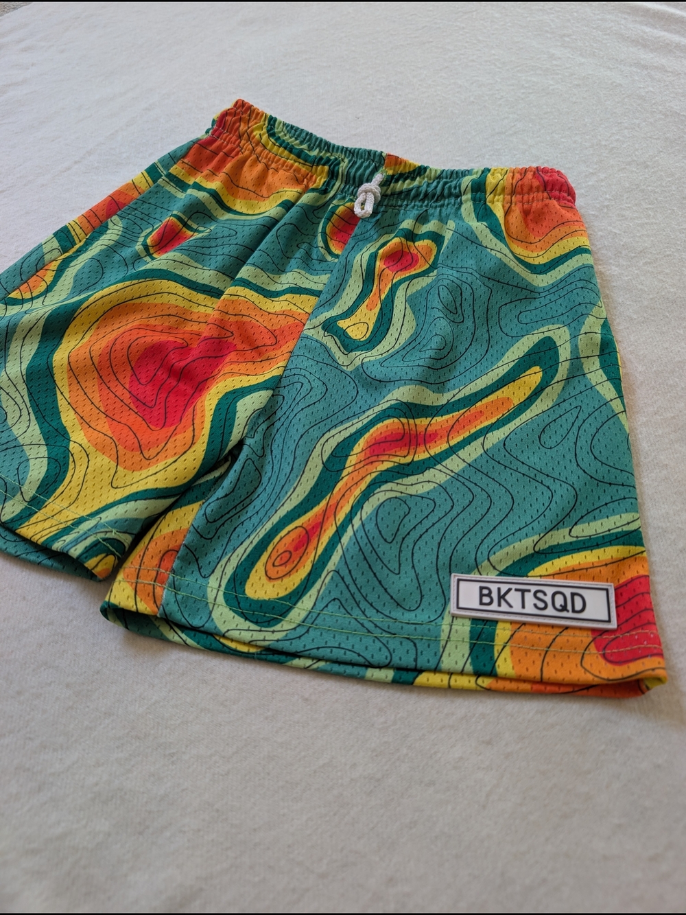 BKTSQD Multi-Color Topographic Print Athletic Shorts Youth Large